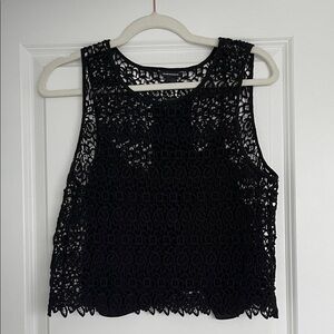 Club Monaco Elegant Black Lace Sleeveless Top with Built In Tank